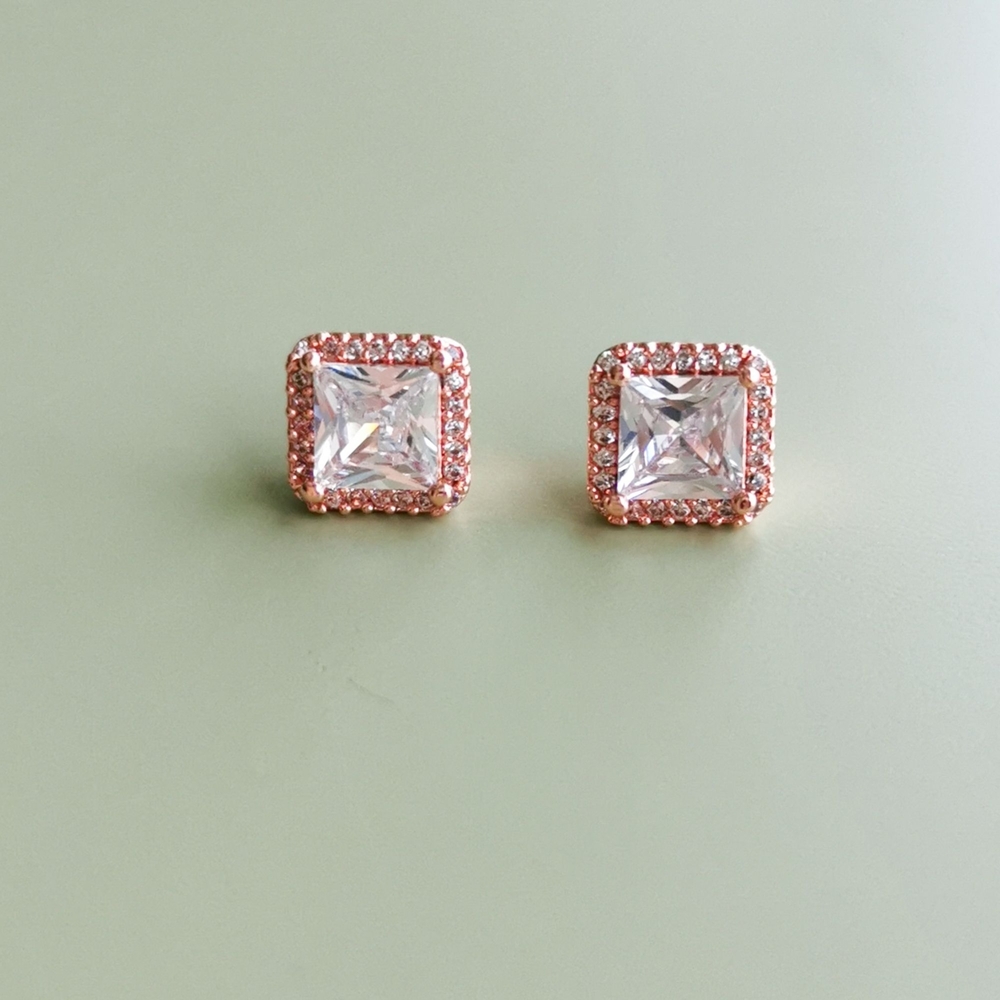 Pandora Rose Gold Clear Square Sparkle Halo Stud Earrings NEW